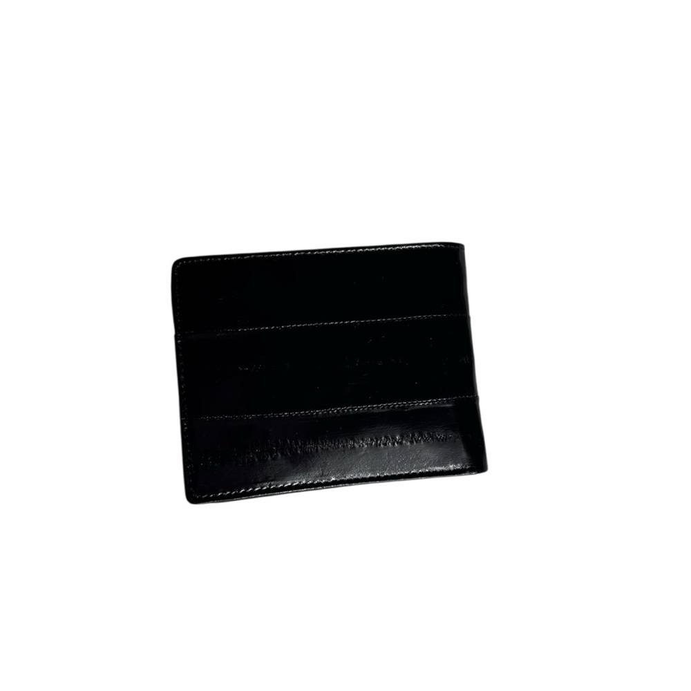 Vintage Lee Sands Eel skin black shiny leather bifold unisex wallet.